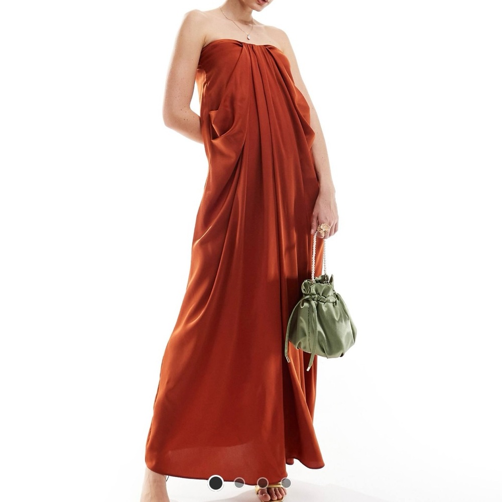 ASOS Rust Satin Bandeau Maxi Dress